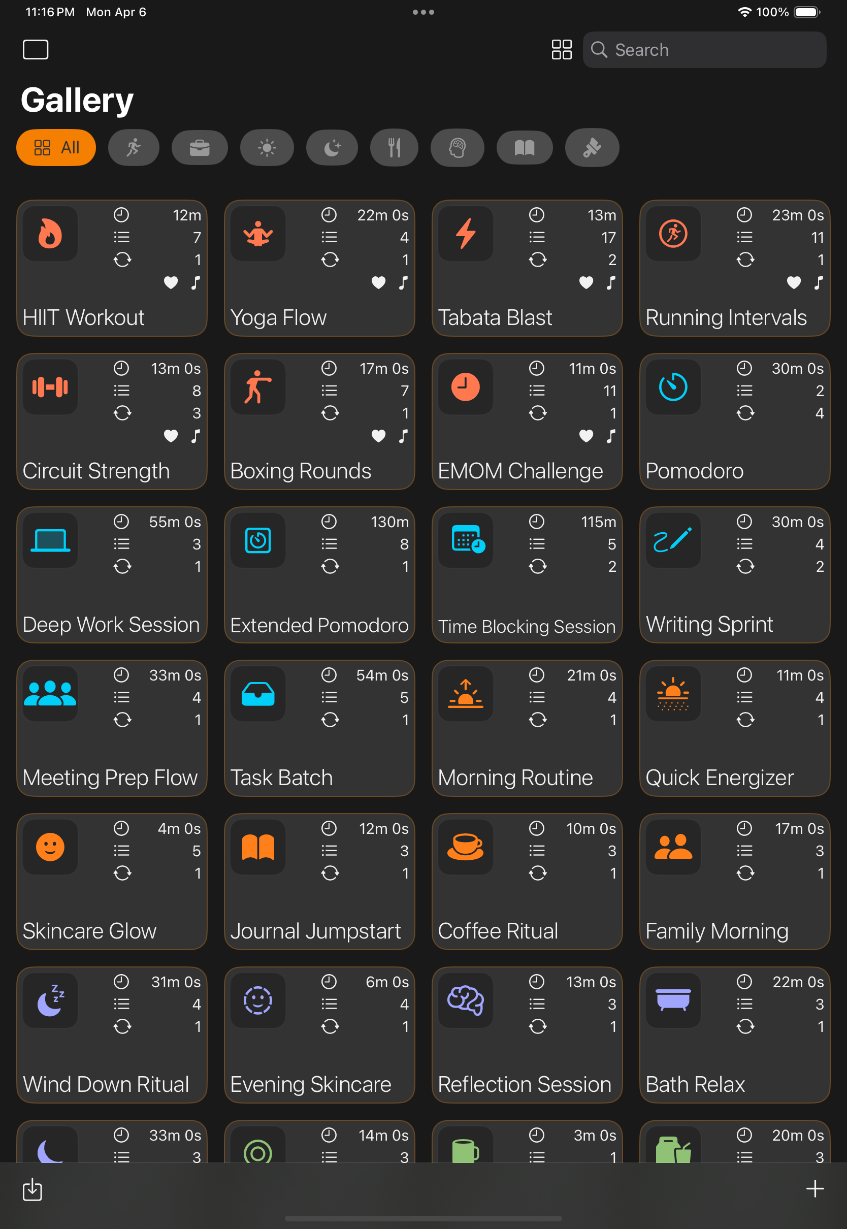 Timer Stack gallery on iPad
